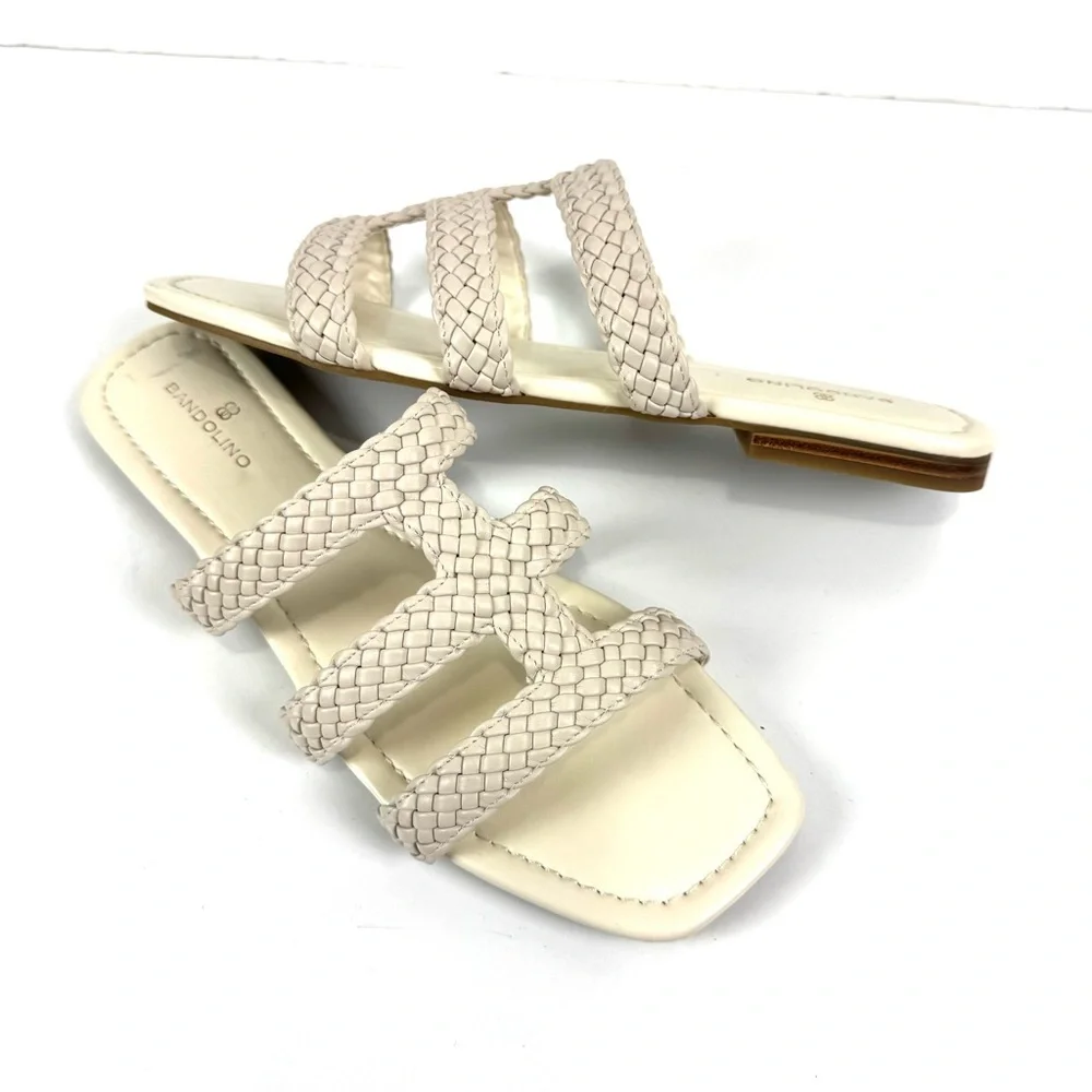 NEW Bandolino Sumer Faux Leather woven flat slide sandals Women’s Sz 11 M Cream - Picture 1 of 6